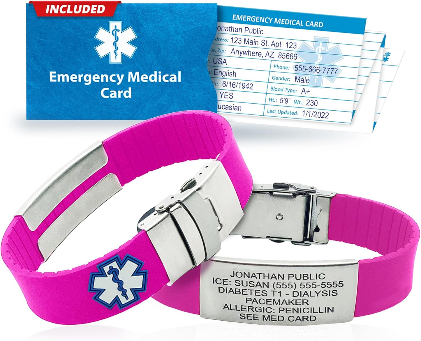 Customizable Medical Alert Bracelet for Men & Women - Pink
