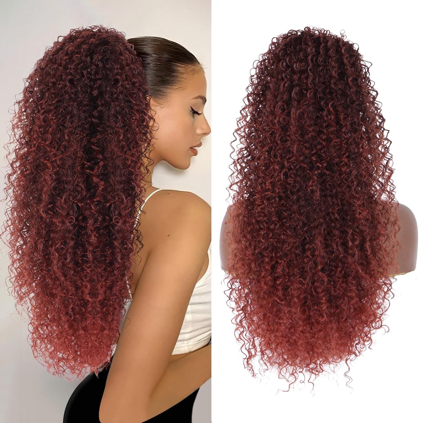 27 Inch Drawstring Ponytail Extension for Black Women Deep Curly
