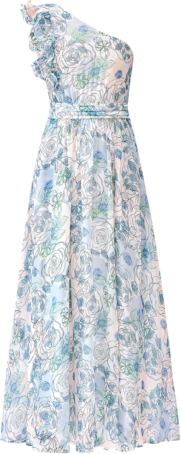 BTFBM Women Summer One Shoulder Floral Maxi Dress for Weddings