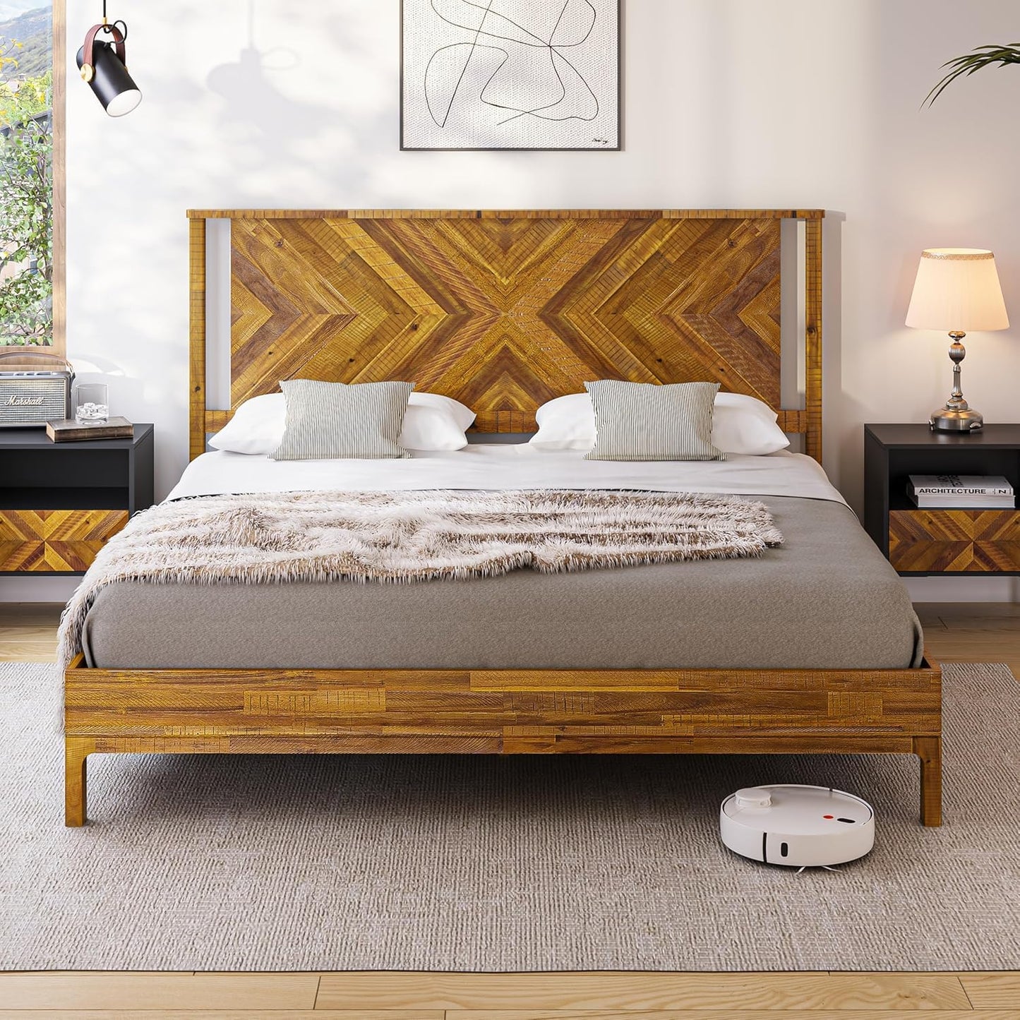 Bme Vivian 14 Inch Deluxe Bed Frame with Headboard for King