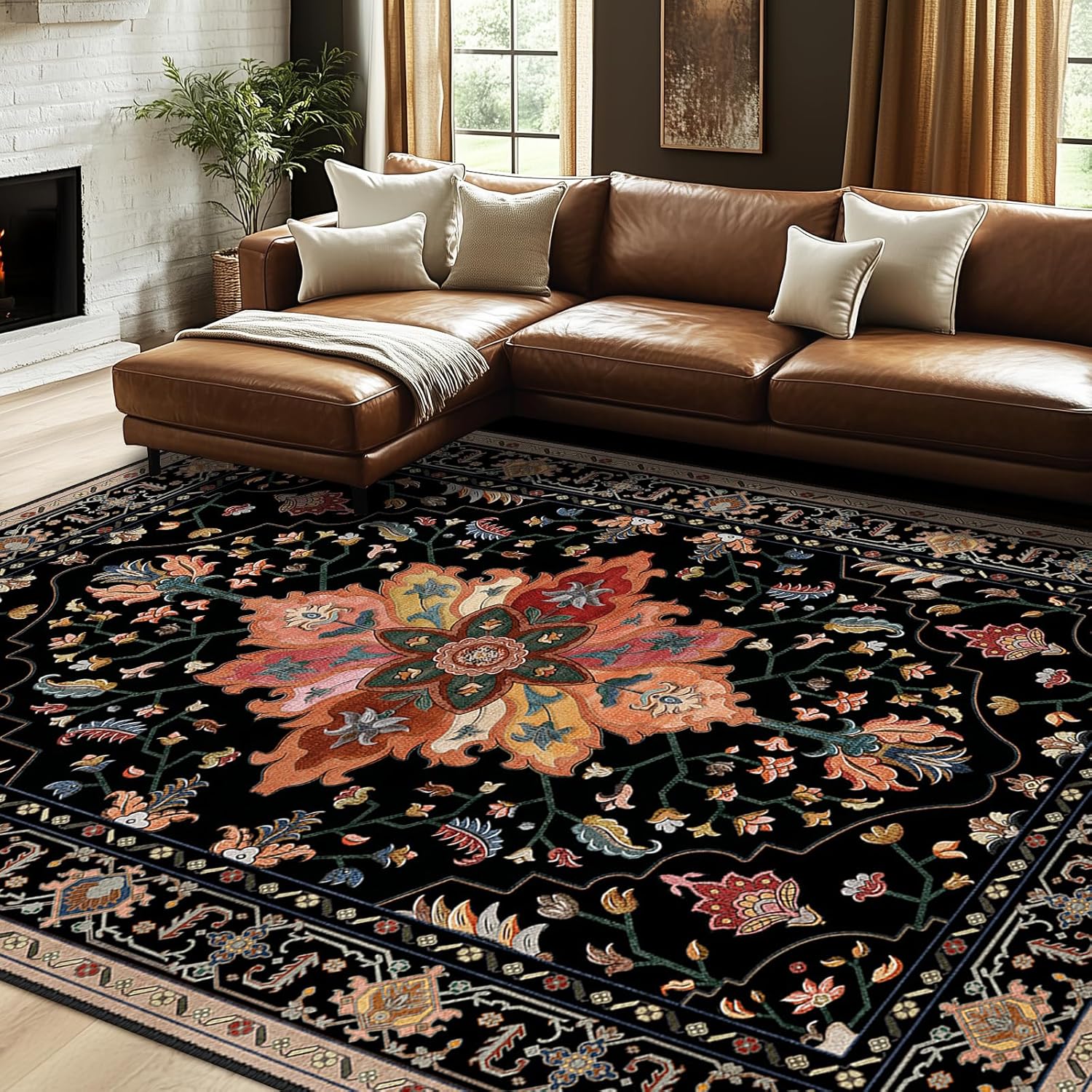 Floral Vintage Distress Print Area Rugs 8ftx10ft Washable Non-Slip