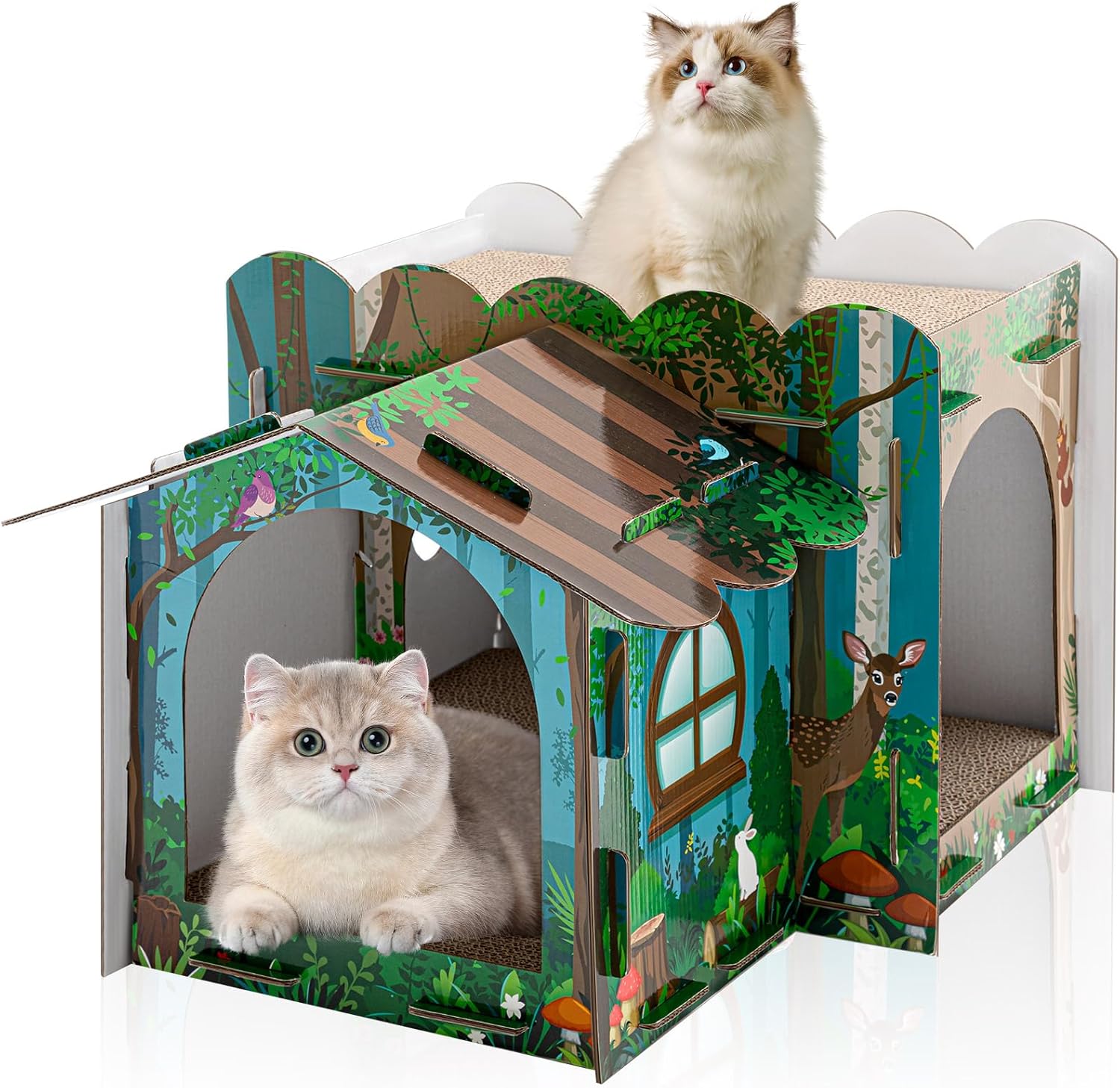 Multi Level Cardboard Cat House with 3 Scratchers for Cats