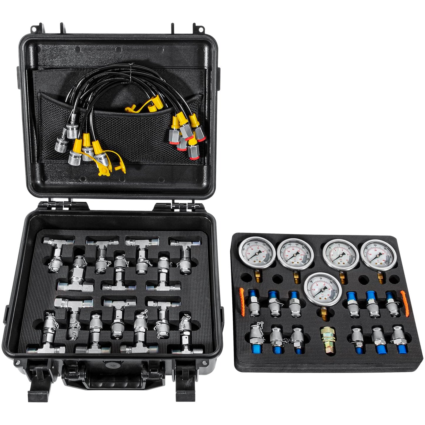 Hydraulic Pressure Test Kit with Gauges and Connectors for Excavators