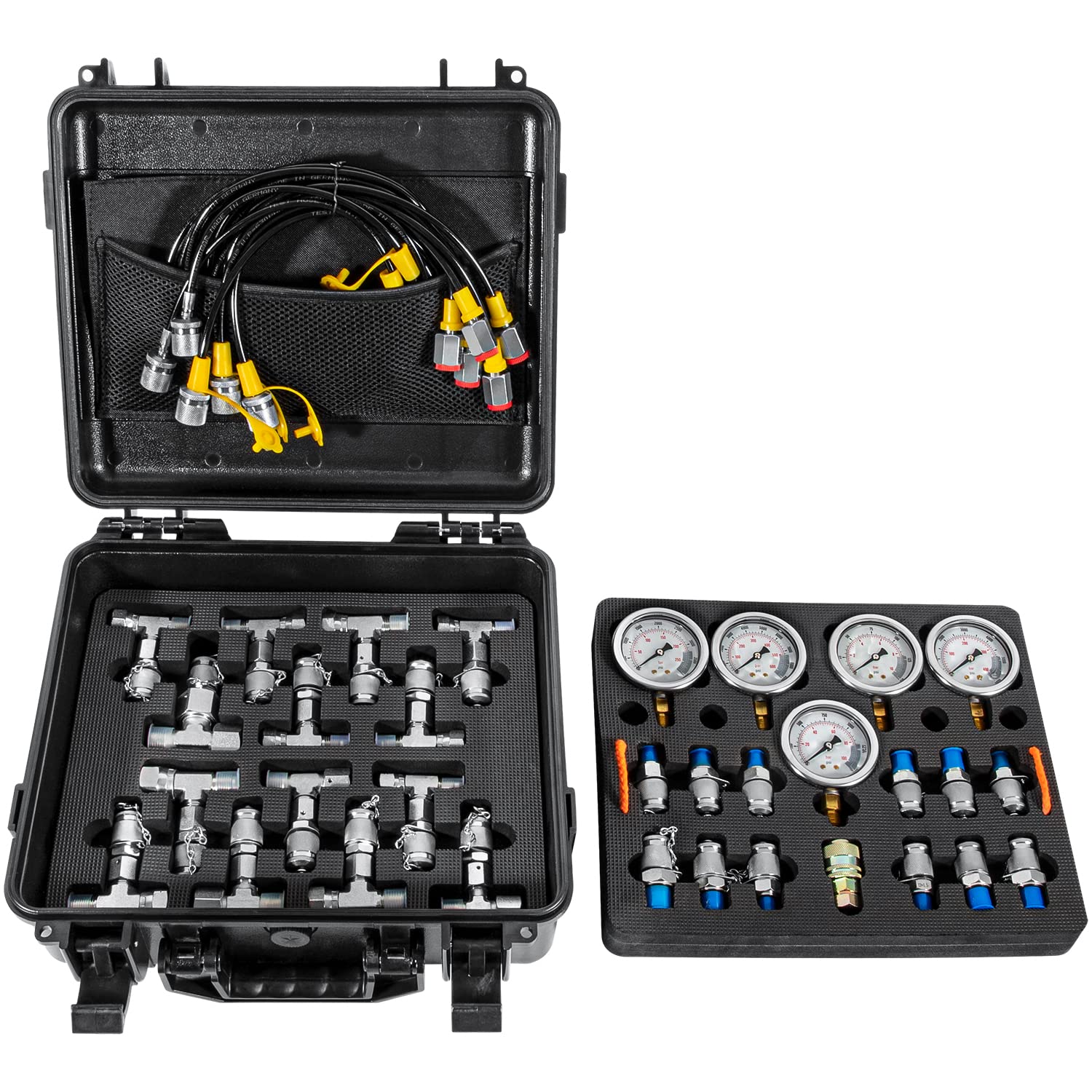 Hydraulic Pressure Test Kit with Gauges and Connectors for Excavators
