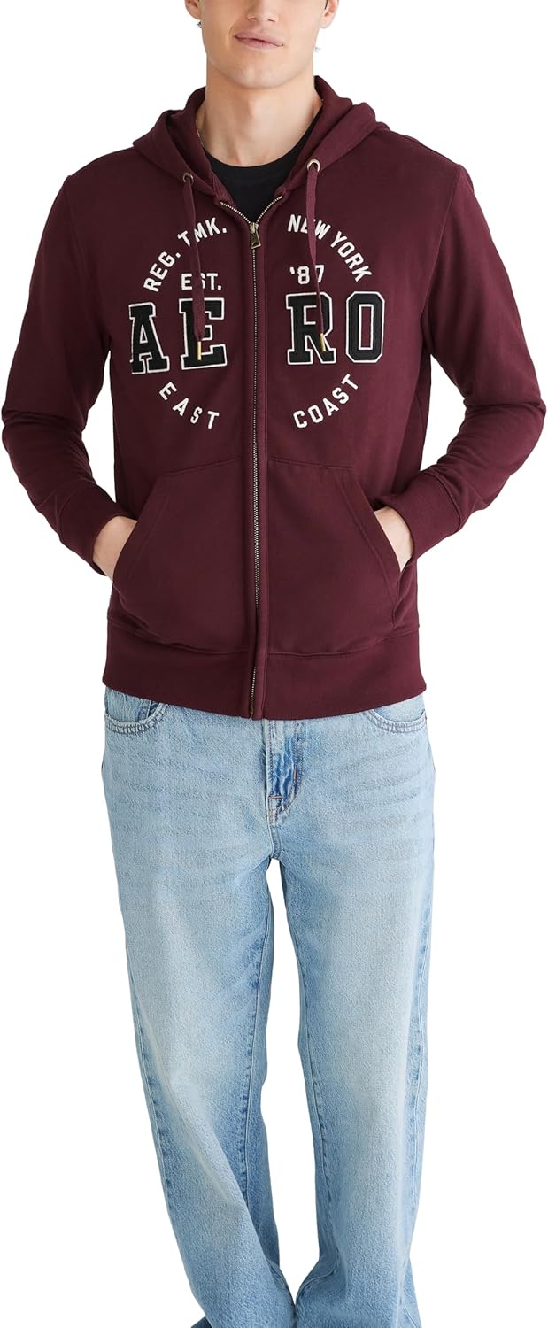 AEROPOSTALE Men's Aero Logo Hoodie - Cozy Full Zip