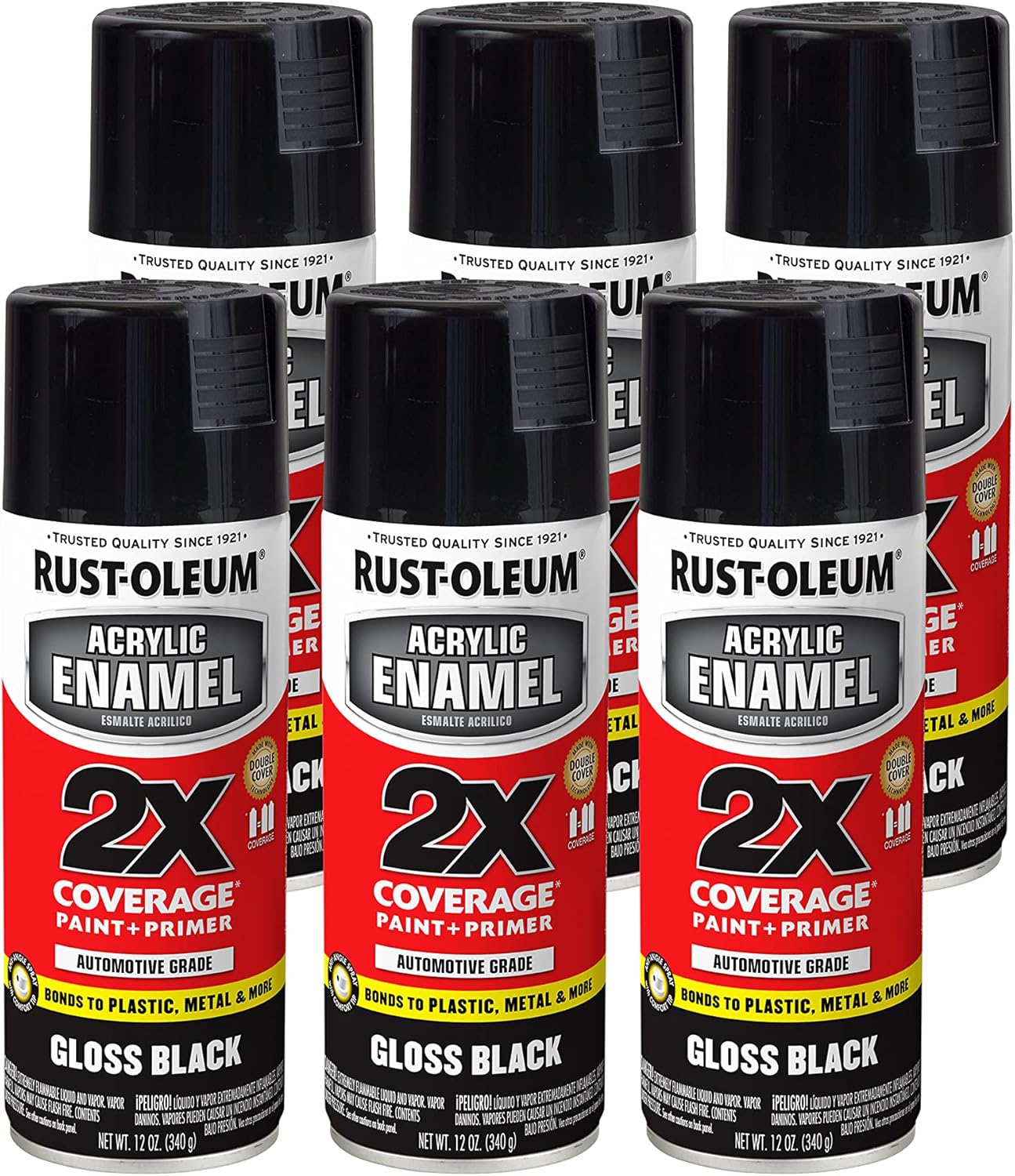 Rust-Oleum Acrylic Enamel 2X Spray Paint, Gloss Black, 6 Pack