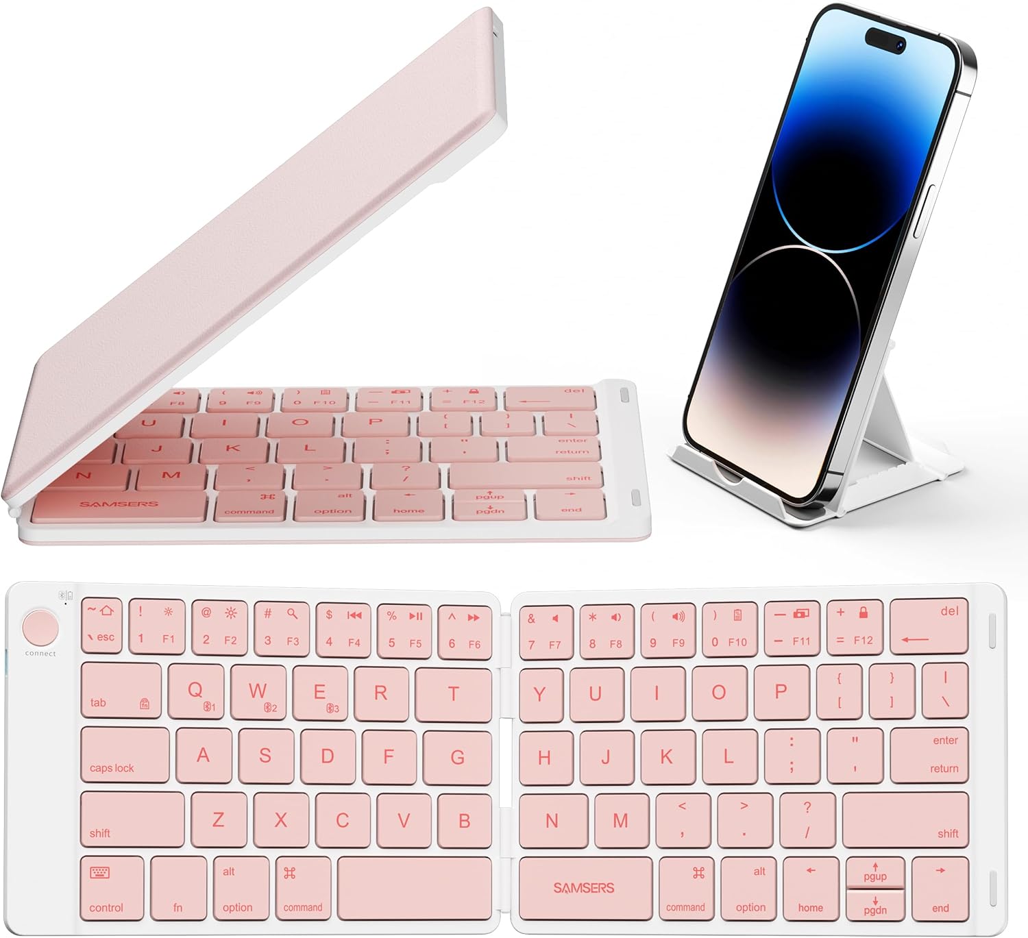 Samsers Pink Foldable Keyboard - Multi-Device Connectivity