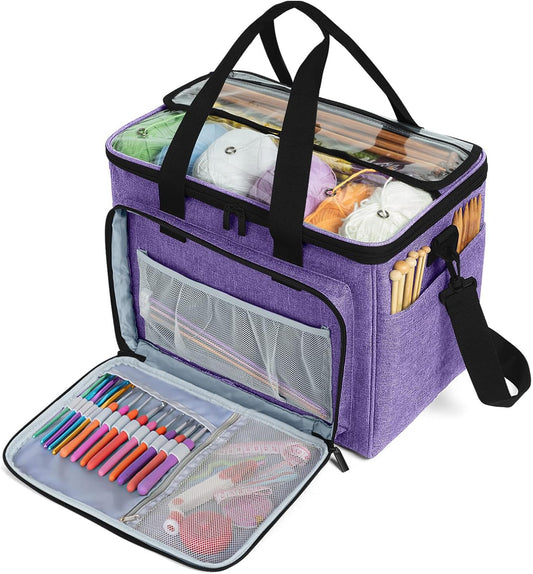 Teamoy Knitting Bag - Spacious Yarn Tote Organizer for Projects