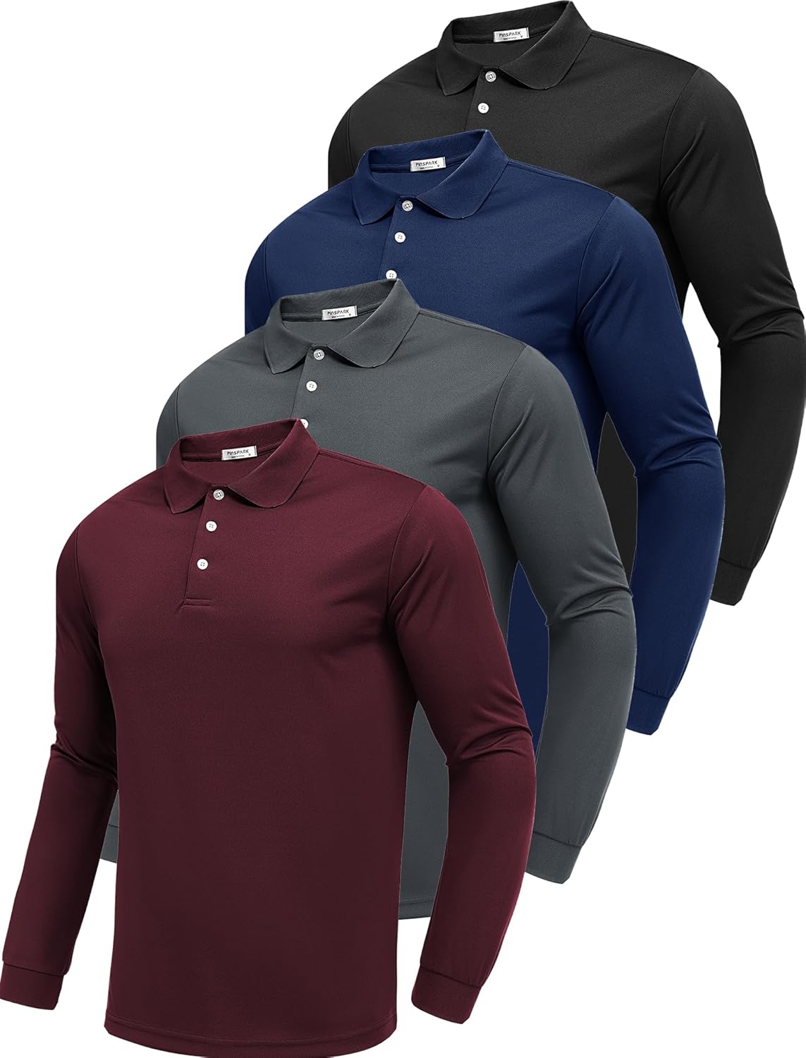 Moisture Wicking Long Sleeve Polo Shirts for Men by PINSPARK