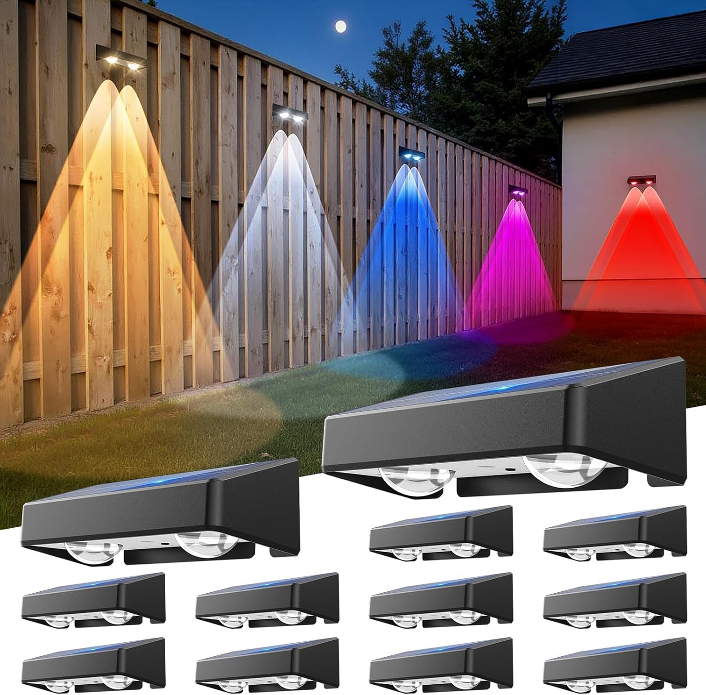 GBEAST Solar Fence Lights Outdoor with RGB Colors & Warm White