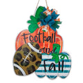 Football and Fall Door Hanger Pumpkin Animal Print Plaid Bow - Teal