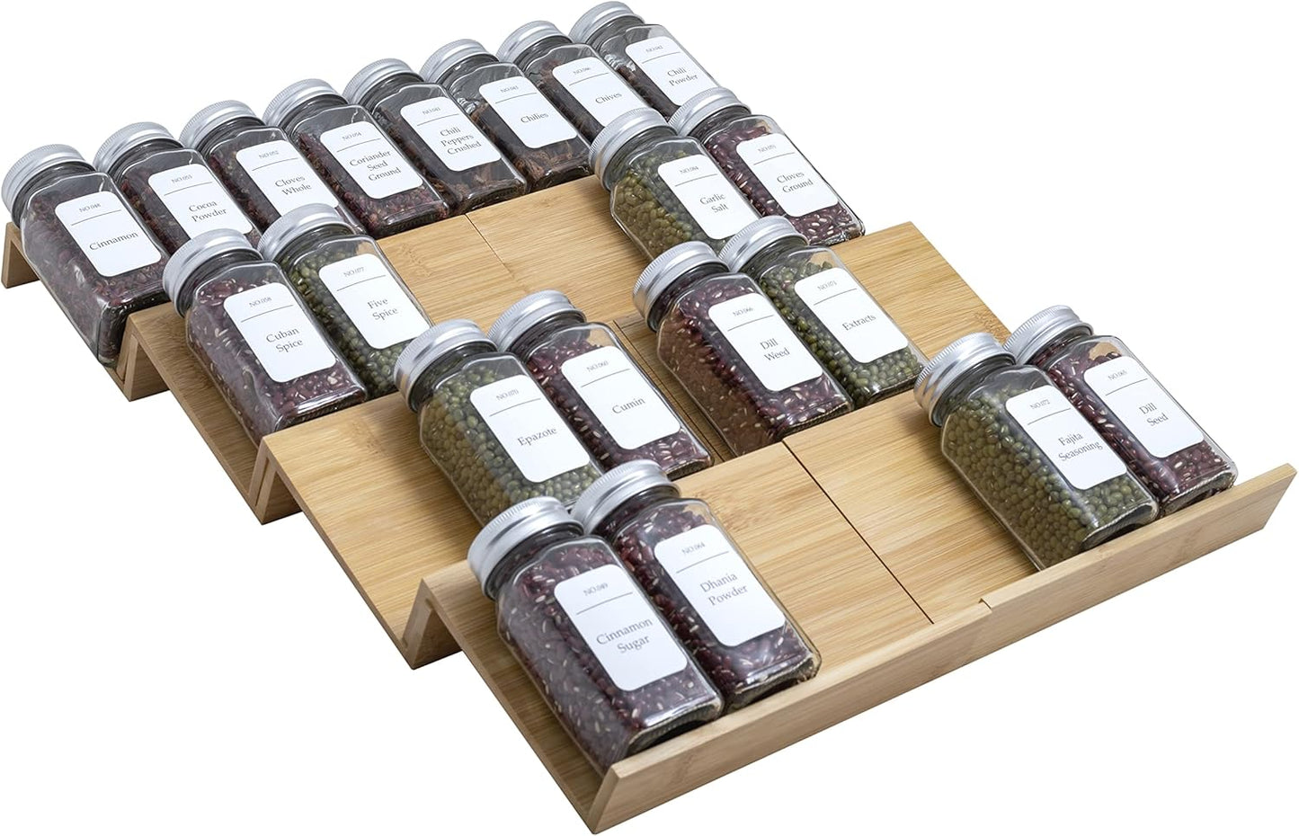 Bamboo Spice Rack Drawer Organizer - 8 Pieces Set for Storage