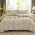AveLom Beige Seersucker Duvet Cover Set Queen Size for Comfort