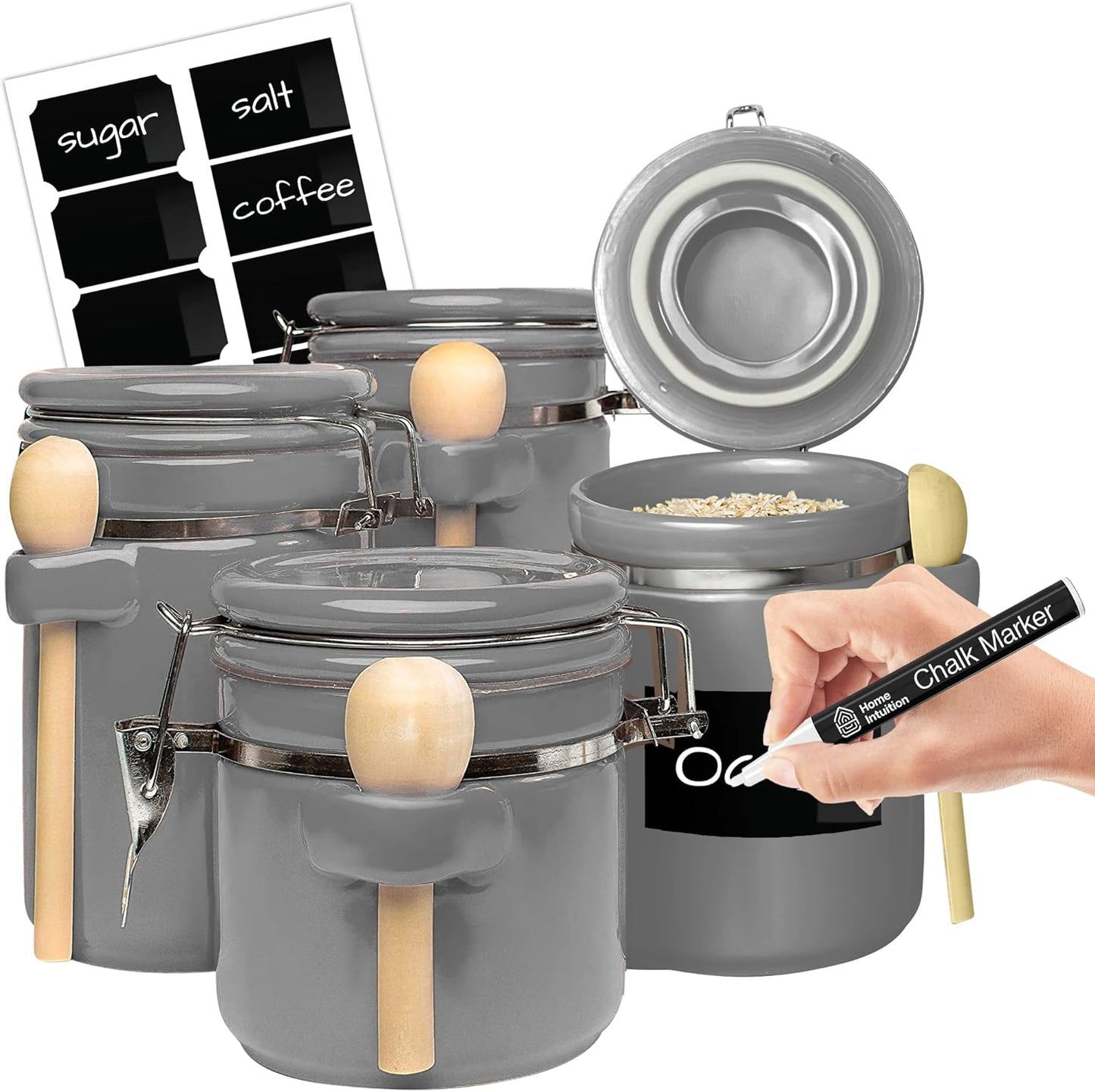 Stylish 4-Piece Ceramic Kitchen Canisters Set for Organization
