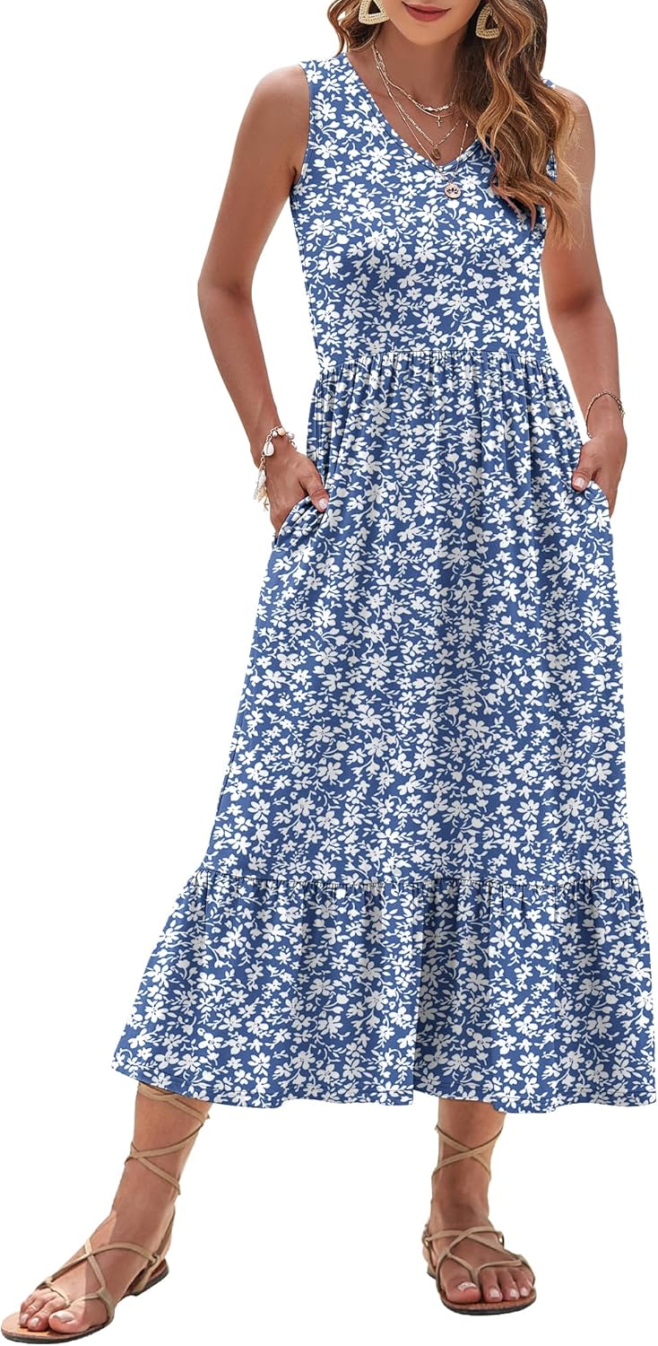 AUSELILY Womens Maxi Dress 2025 Sleeveless Summer Dresses
