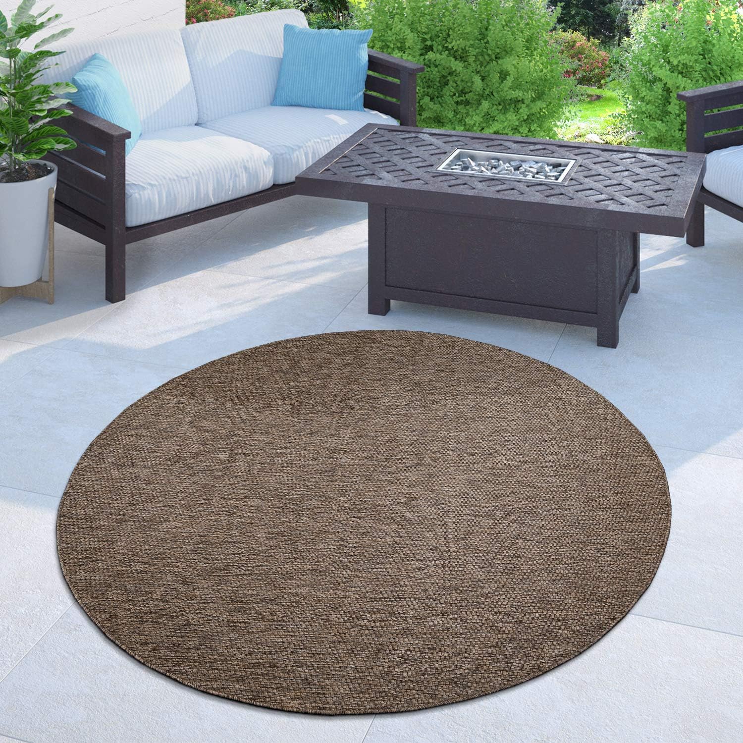 Solid Outdoor Rug for Patio or Balcony Weatherproof Mottled Brown