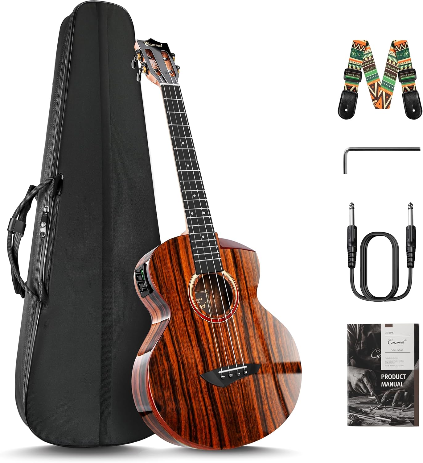 Cutaway Ebony Glossy Baritone Acoustic Electric Ukulele Kit
