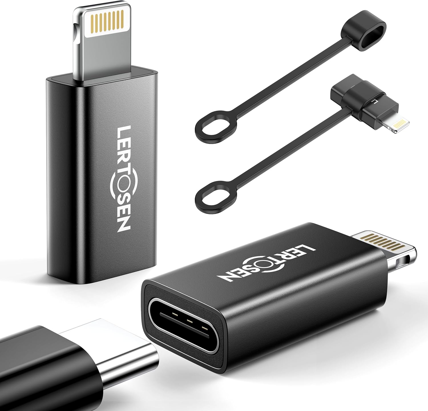LERTOSEN 27W Lightning Adapters - Fast Charge iPhone/iPad, Data Sync, Anti-Lost Loop (2 Pack)