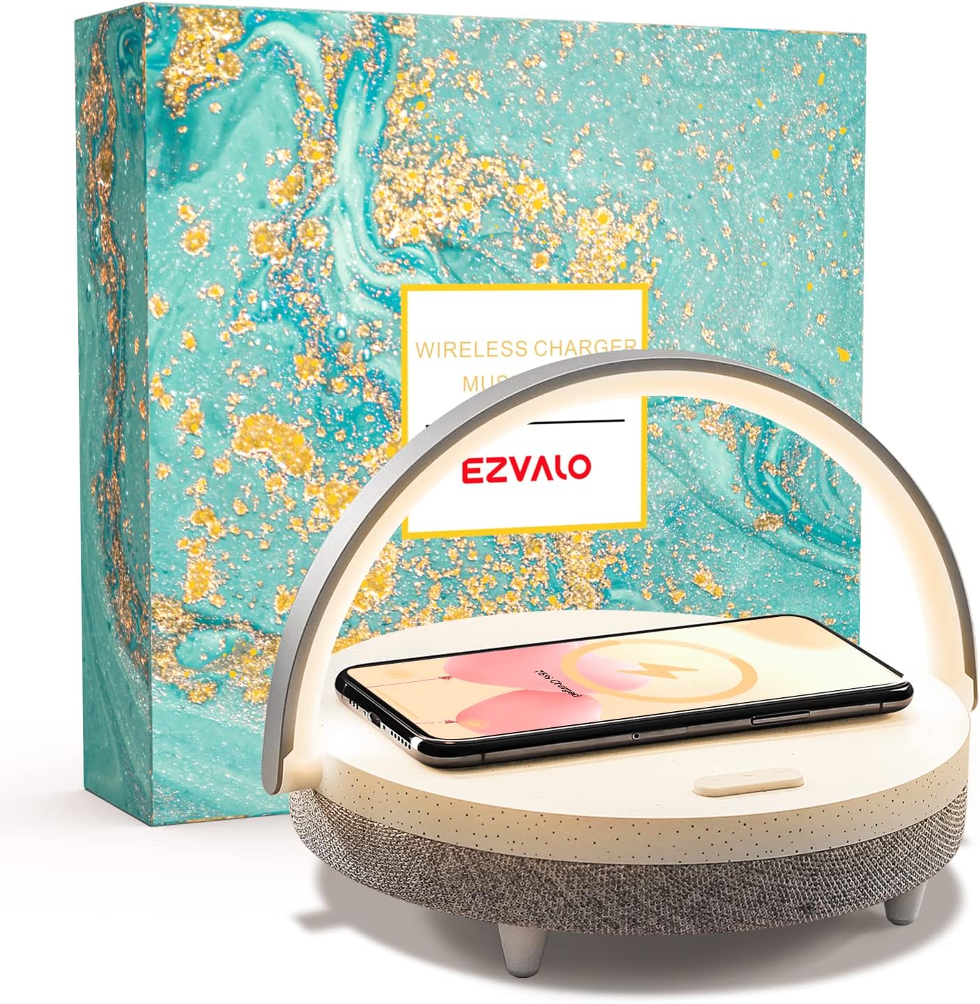 EZVALO Music Table Lamp with Wireless Charger and Bluetooth Speaker