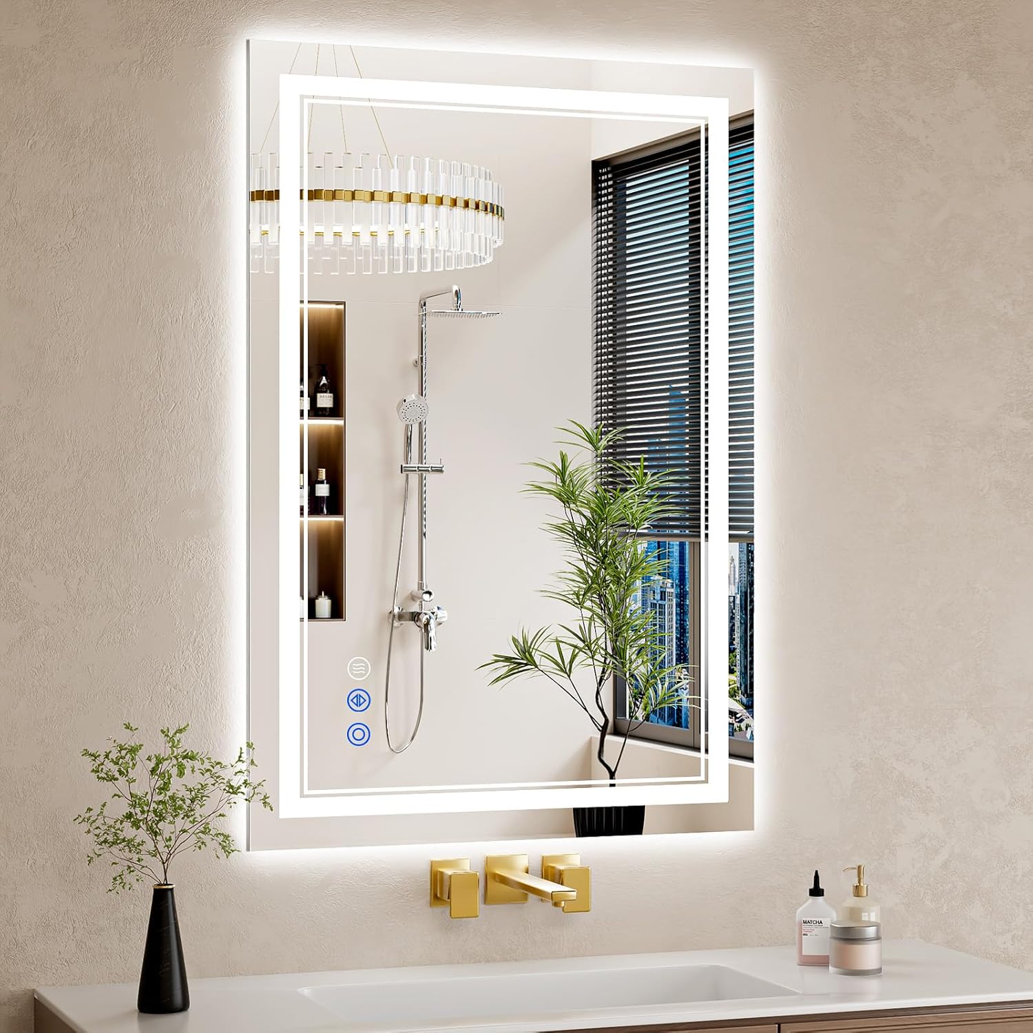 26x38 Bathroom Mirror with Lights, Anti-Fog, Dimmable Design
