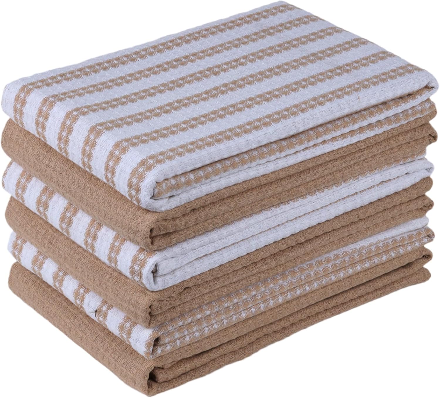 Gratico 6-Piece Cotton Kitchen Towel Set - Absorbent & Soft - Taupe/White
