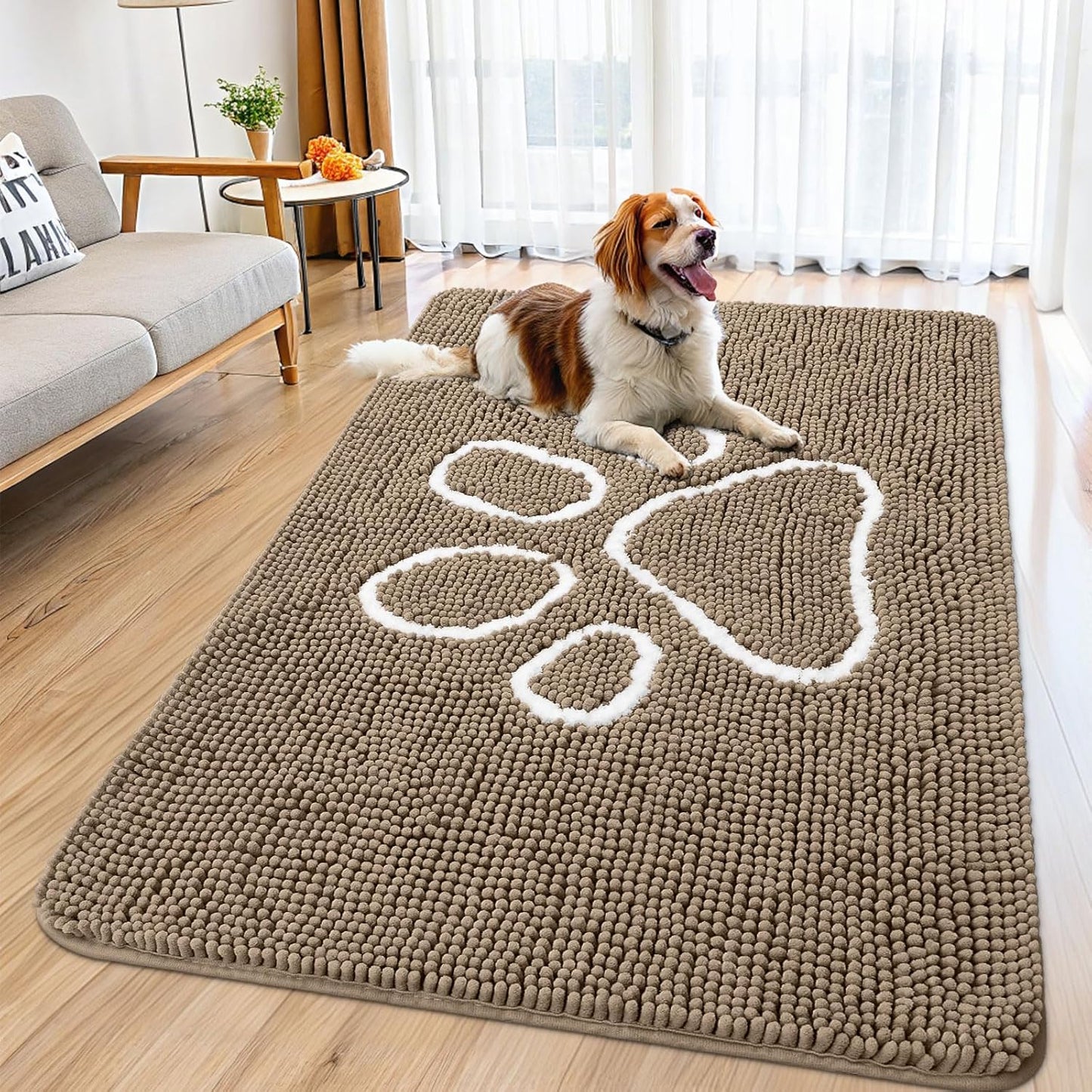 Smiry Dog Door Mat for Muddy Paws - Absorbent Chenille Rug