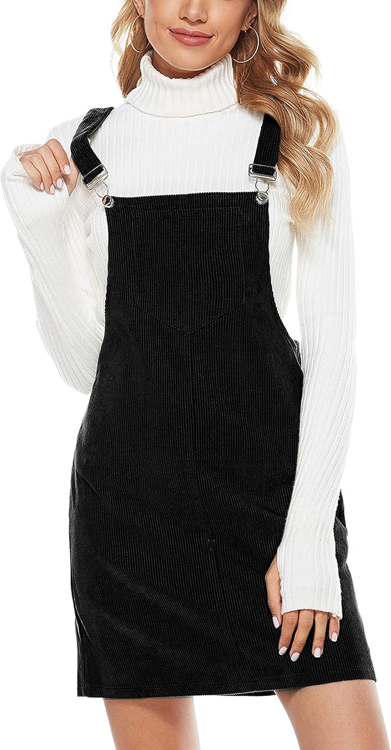 Hooever Women's Cute Corduroy Overall Bib Dress for All Seasons