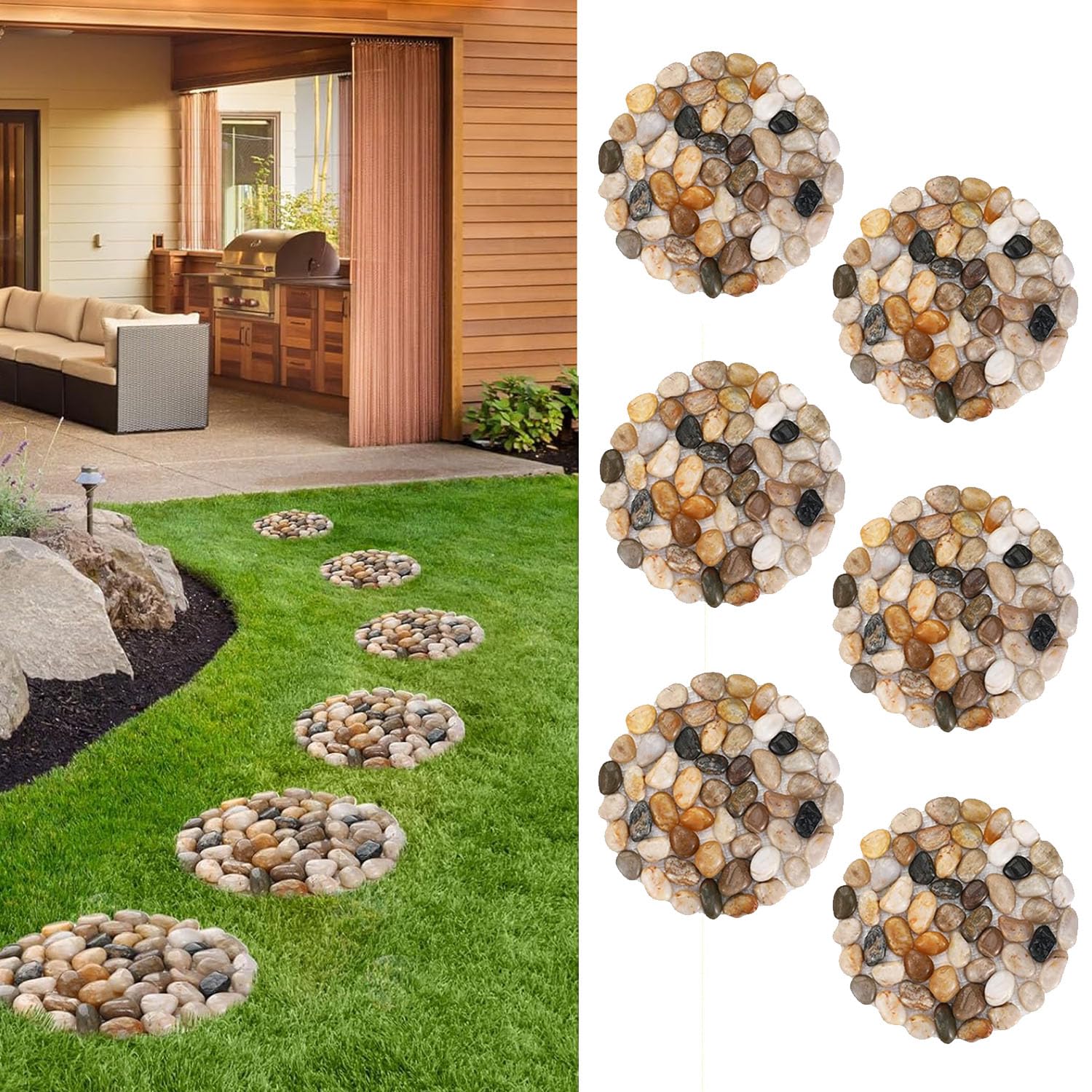 Natural Pebble Stepping Stones for Outdoor Walkways and Gardens