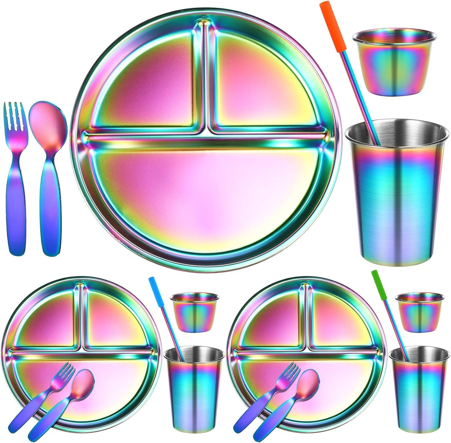Yinder 21 Pcs Stainless Steel Kids Dinner Set for Easy Meals
