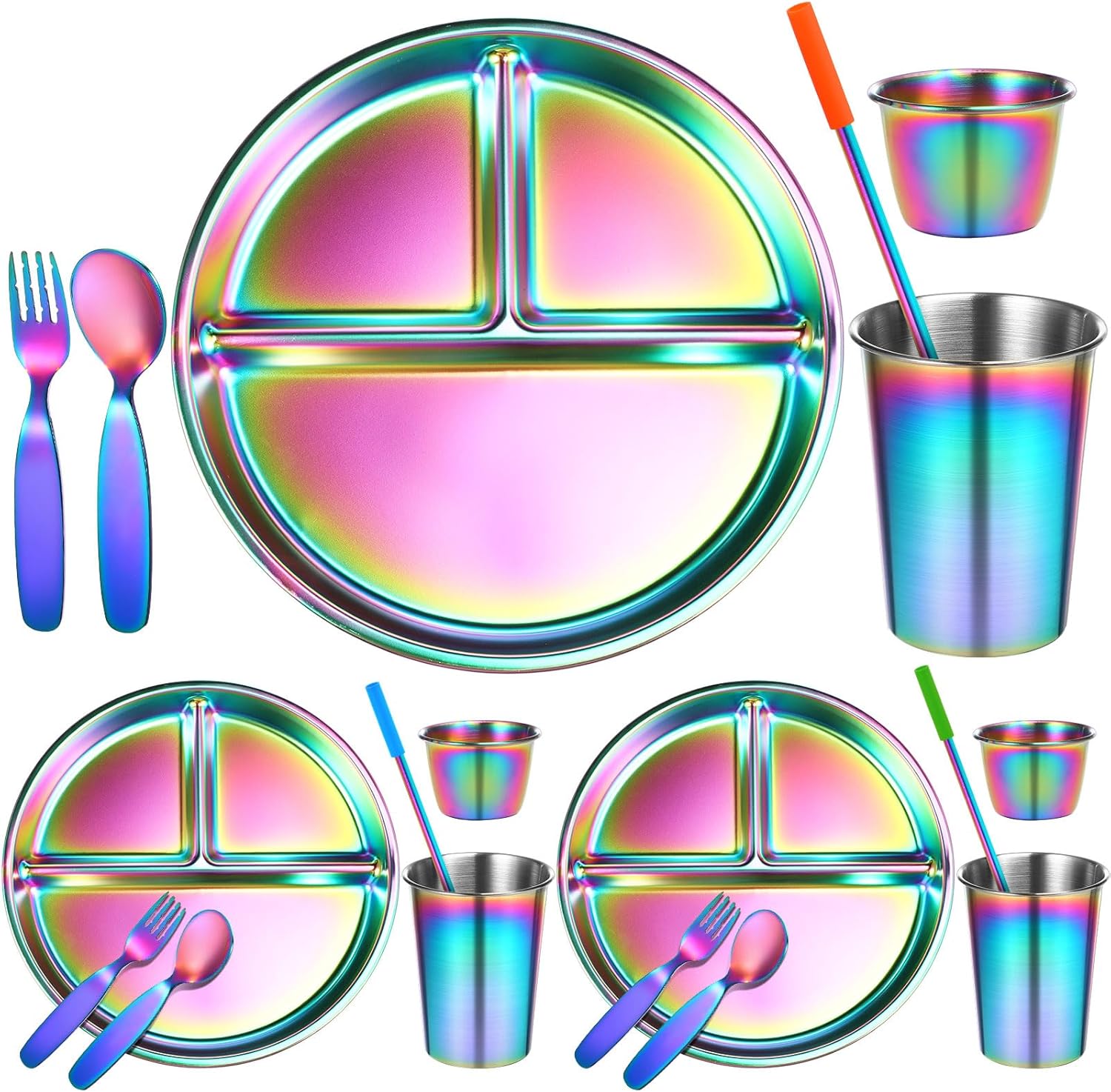Yinder 21 Pcs Stainless Steel Kids Dinner Set for Easy Meals