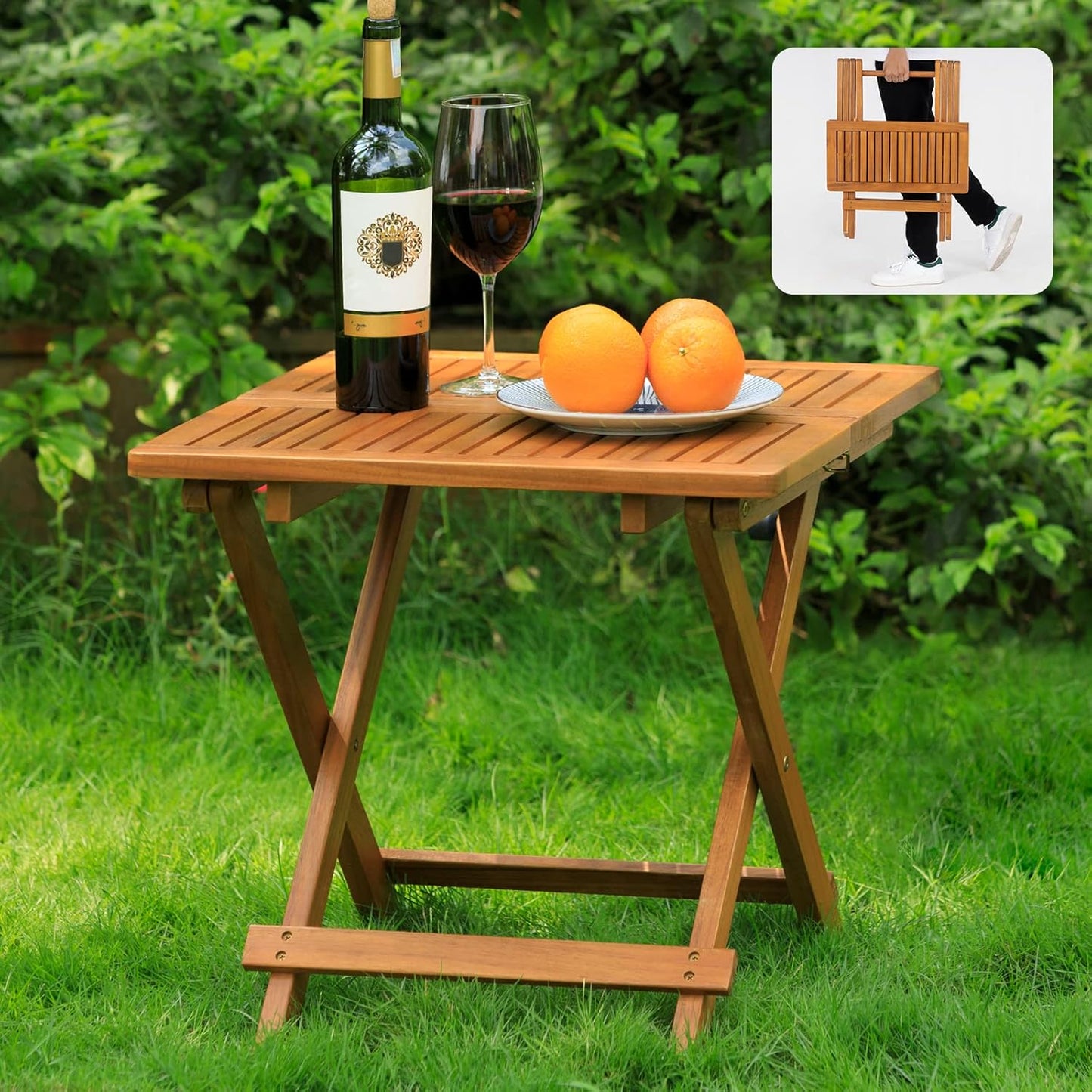 Idzo Mira Acacia Wood Folding Bistro Side Table for Outdoors