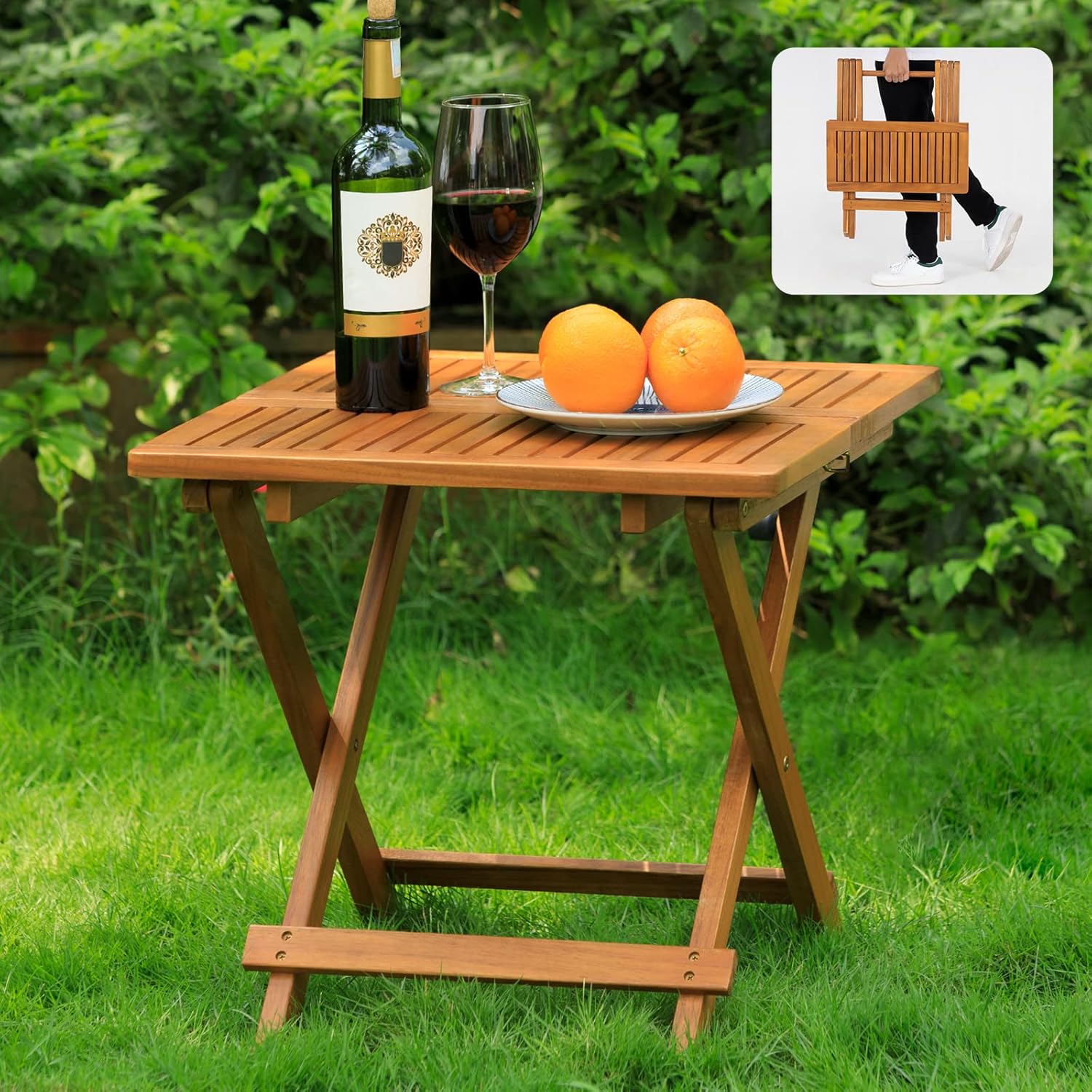 Idzo Mira Acacia Wood Folding Bistro Side Table for Outdoors