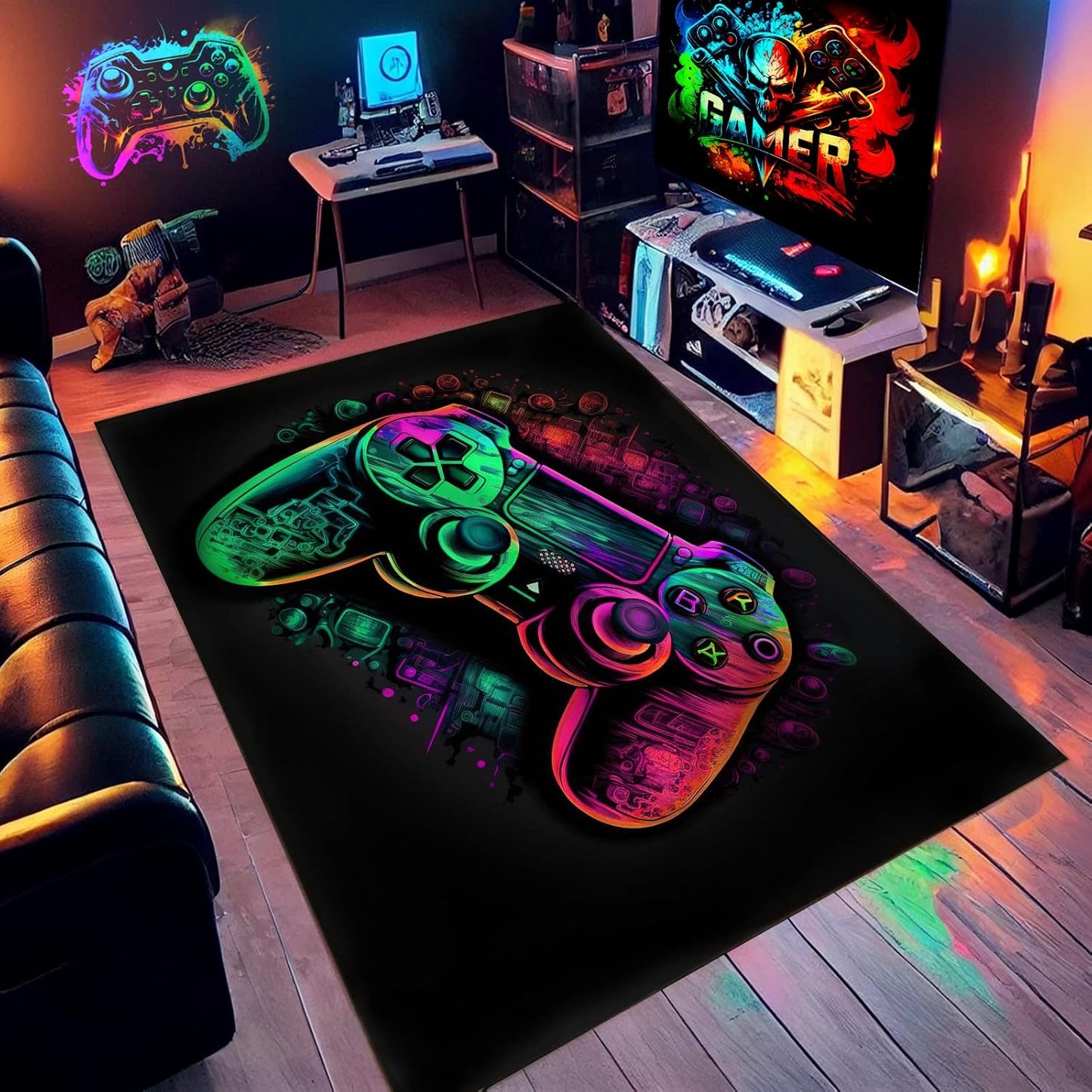 NEBOTON Gaming Rug: Colorful Game Controller Design 36x24in