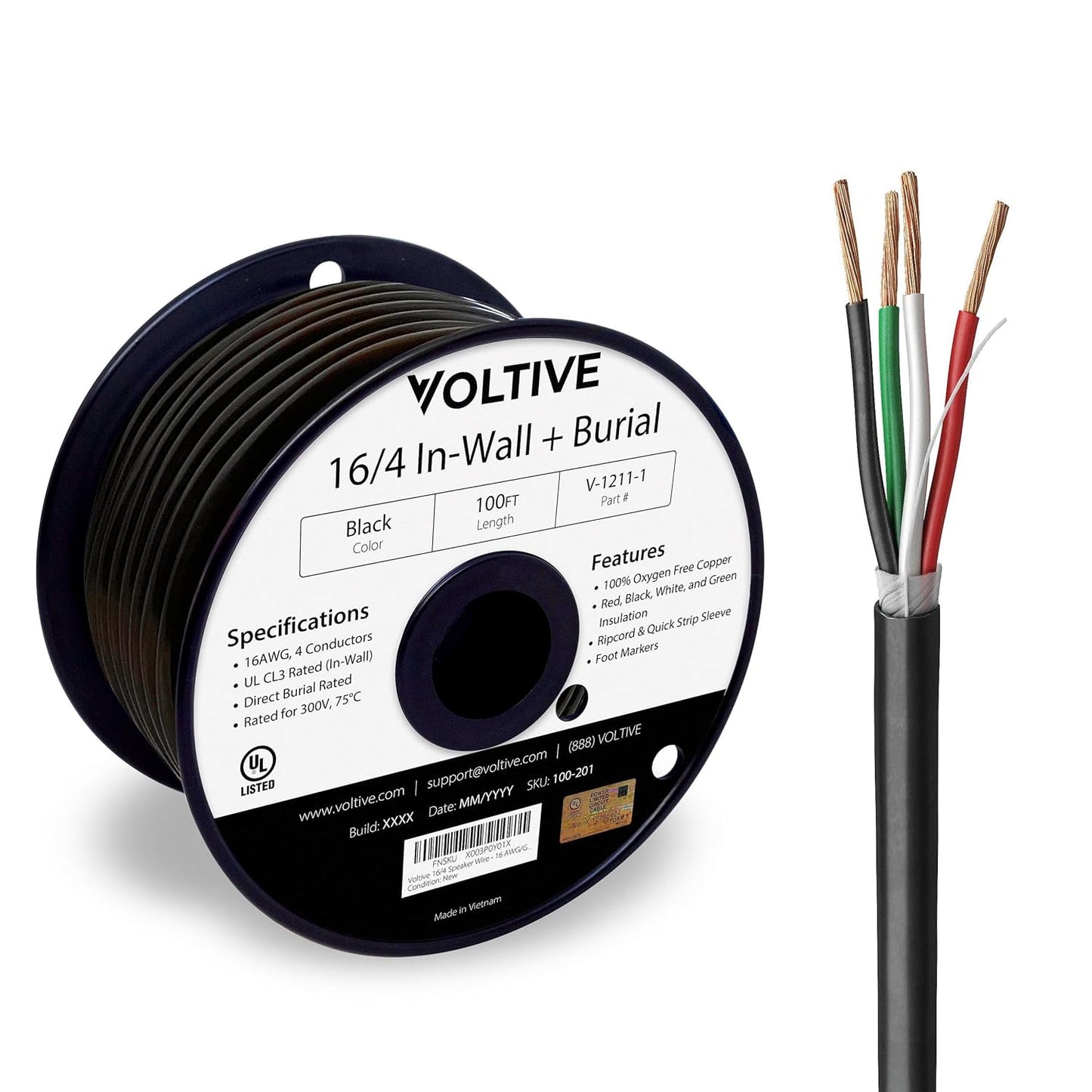 Voltive 16/4 Speaker Wire - Premium 16 AWG for Any Application