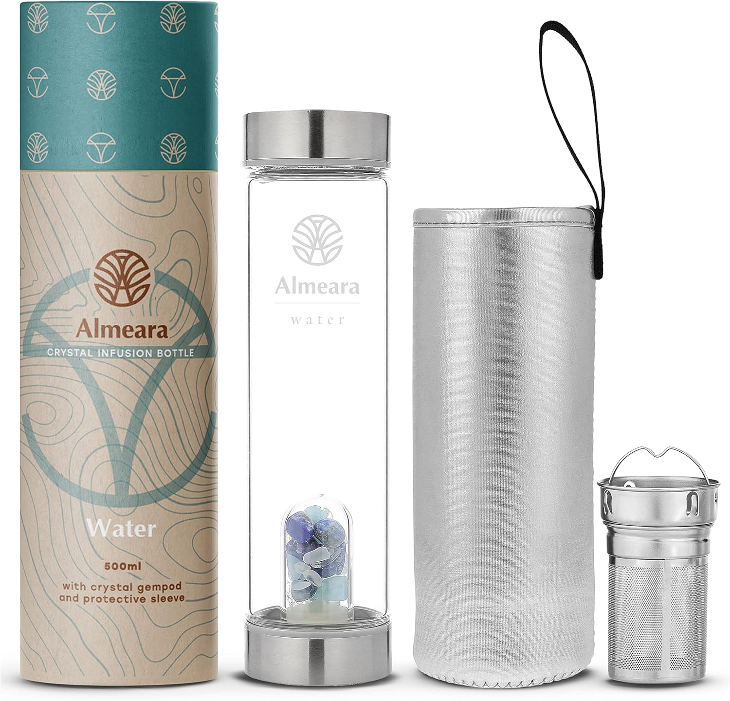 Almeara Crystal Water Bottle with Lapis Lazuli & Opal Stones