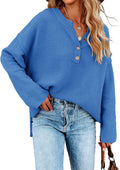 Women's Oversized V Neck Batwing Henley Sweater - Loose Knit