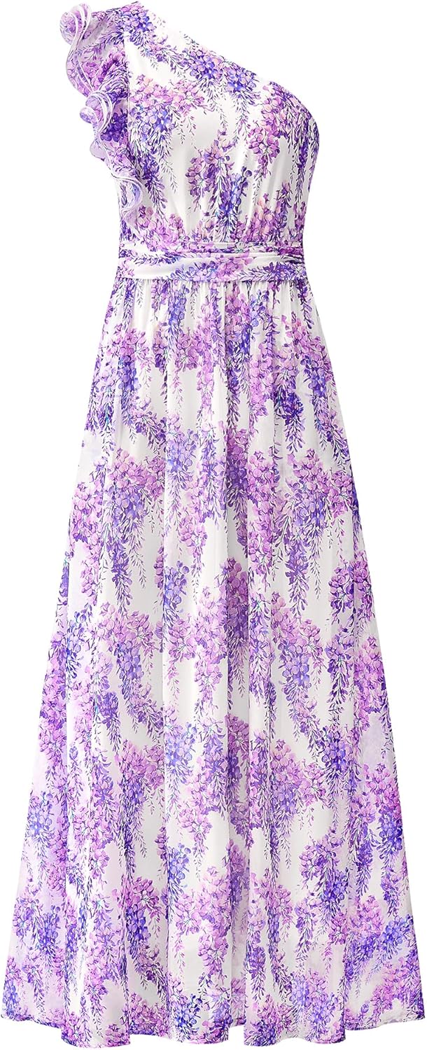 BTFBM Women Summer One Shoulder Floral Maxi Dress for Weddings