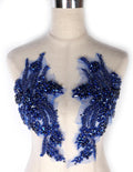 Shiny Blue Beaded Rhinestons DIY Clothing Appliques Patch - Pair