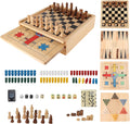 9-in-1 Wooden Board Game Set - Compact Family Game Combo
