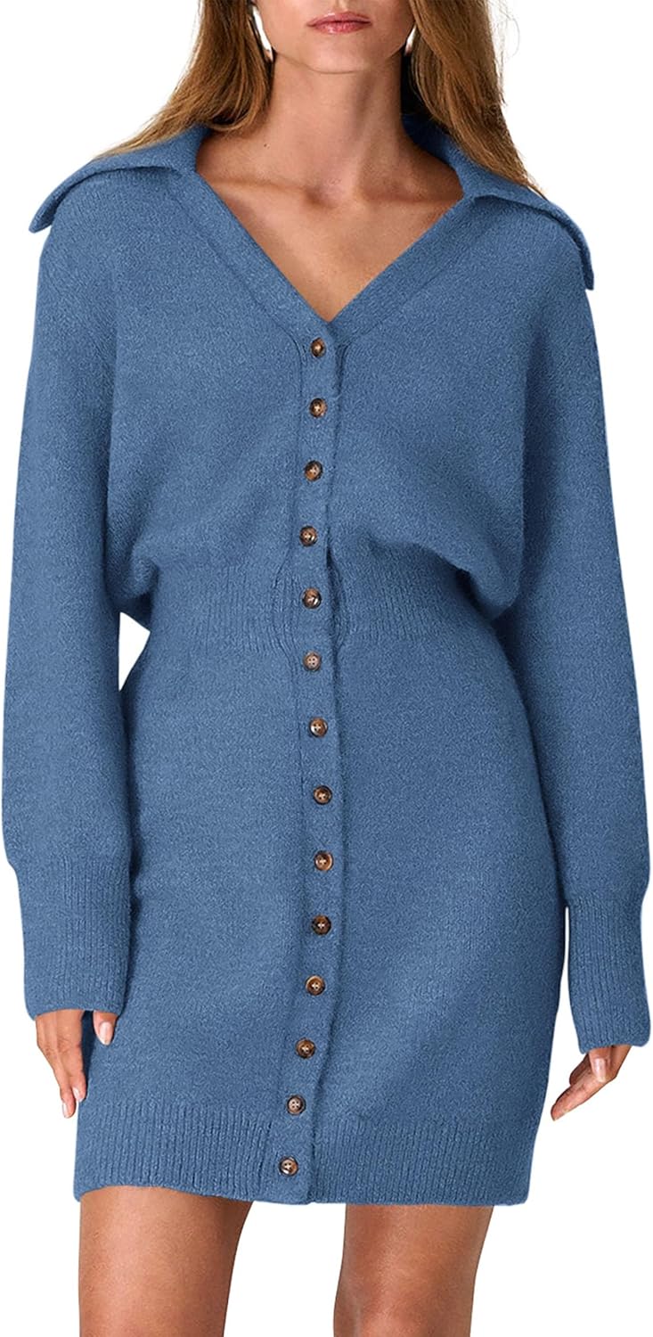 Trendy Long Sleeve Button Down Sweater Dress for Women 2025