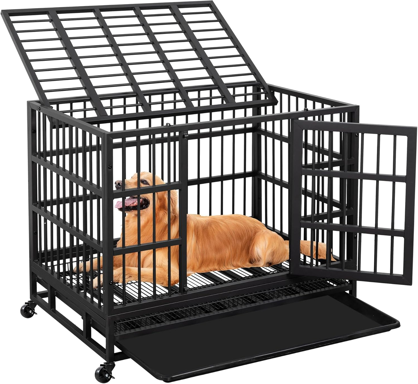 JY QAQA Heavy Duty Indestructible Dog Crate for Large Dogs
