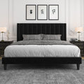 Velvet Upholstered King Bed Frame with Vertical Channel Headboard