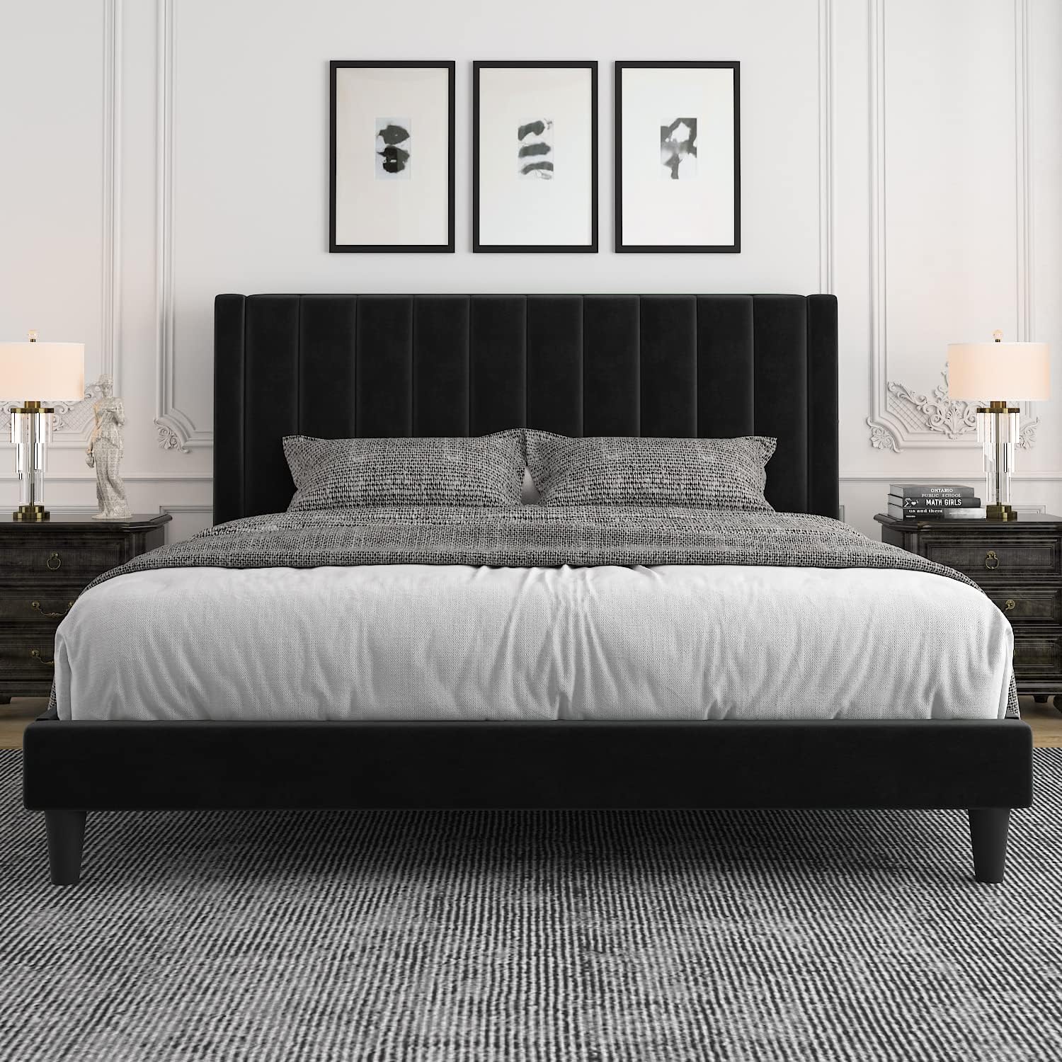 Allewie King Bed Frame with Velvet Upholstered Headboard