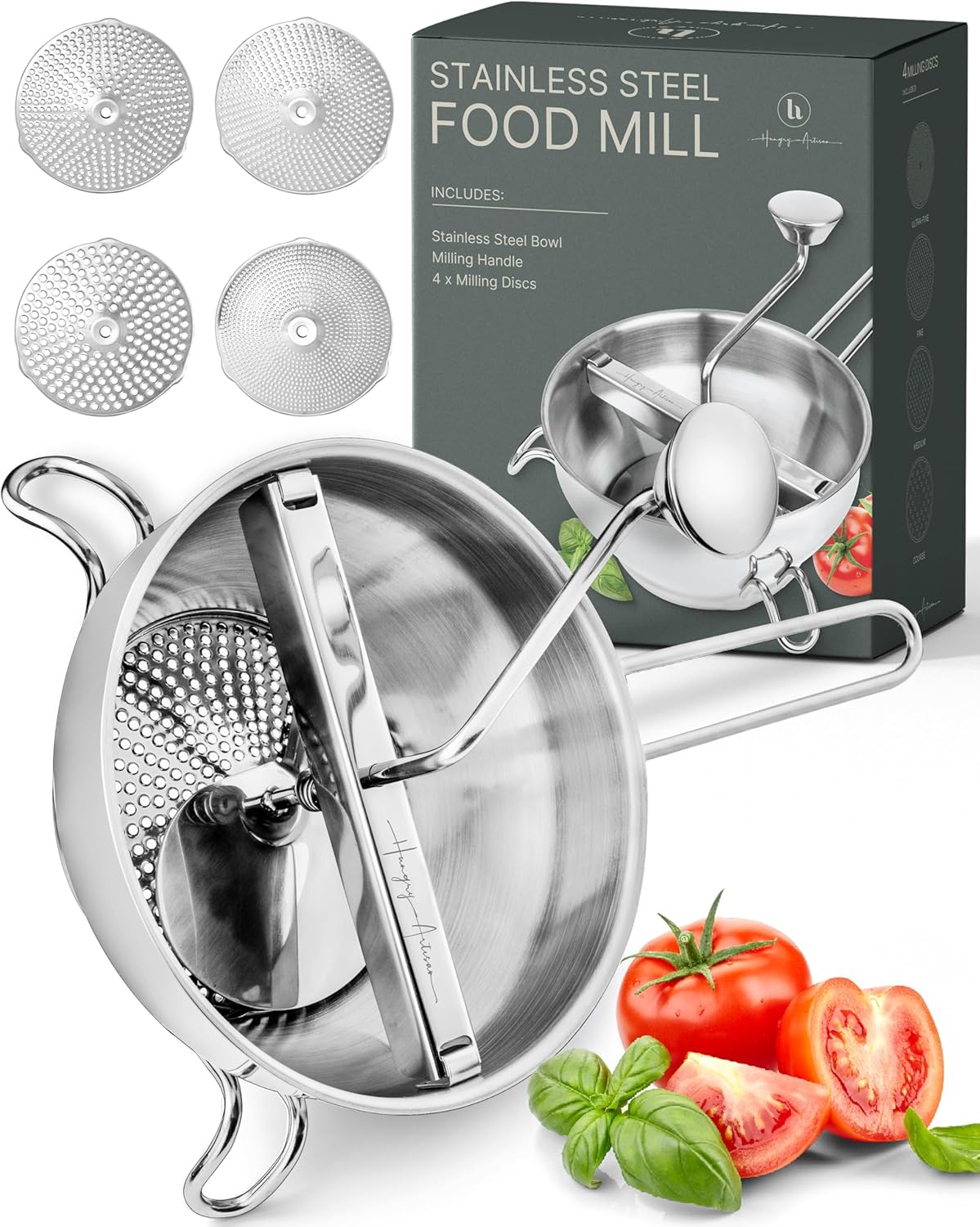 Upgraded 4-Disc Stainless Steel Food Mill for Perfect Sauces