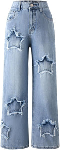 Jeans for Girls Baggy Wide Leg Cute Bow High Elastic Waisted Denim all