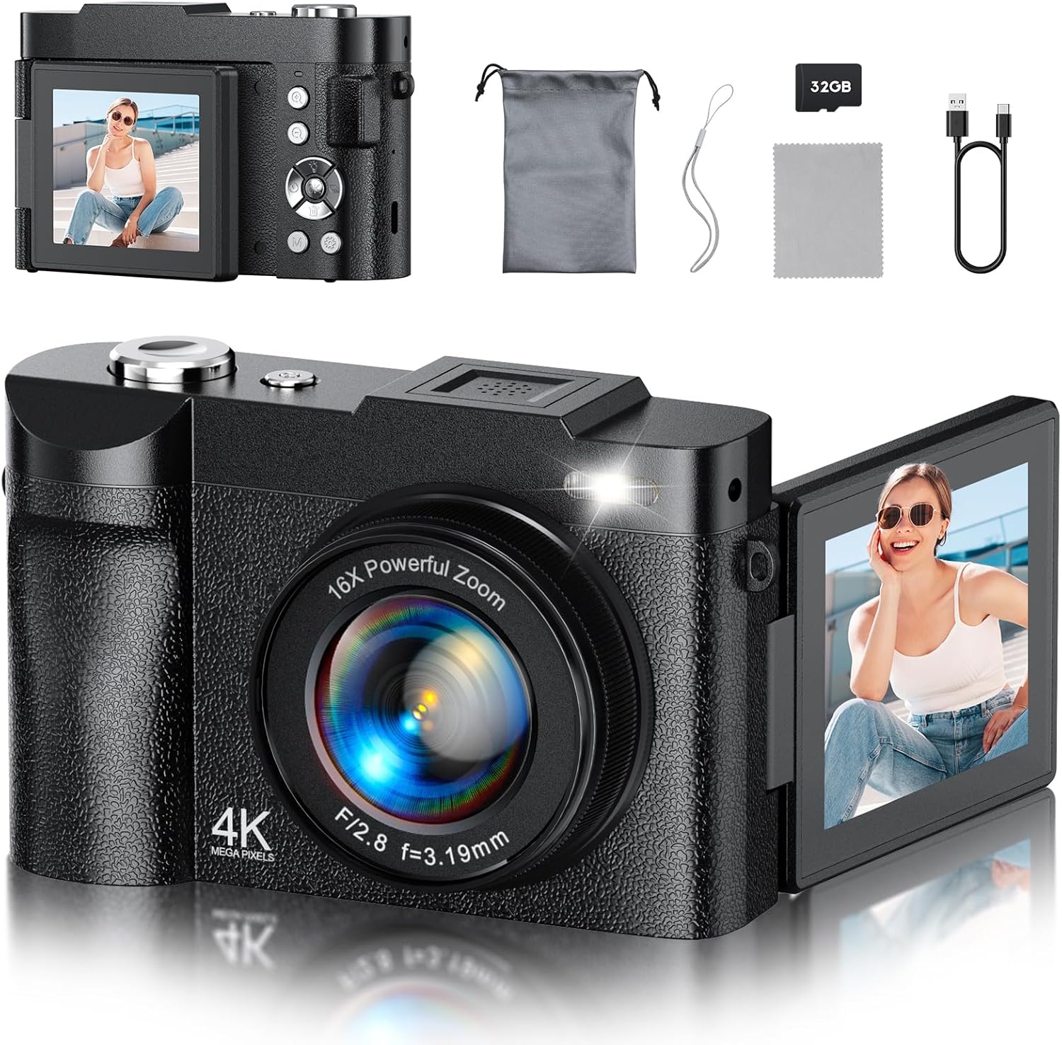 4K Digital Camera for Photography with 180 Flip Screen