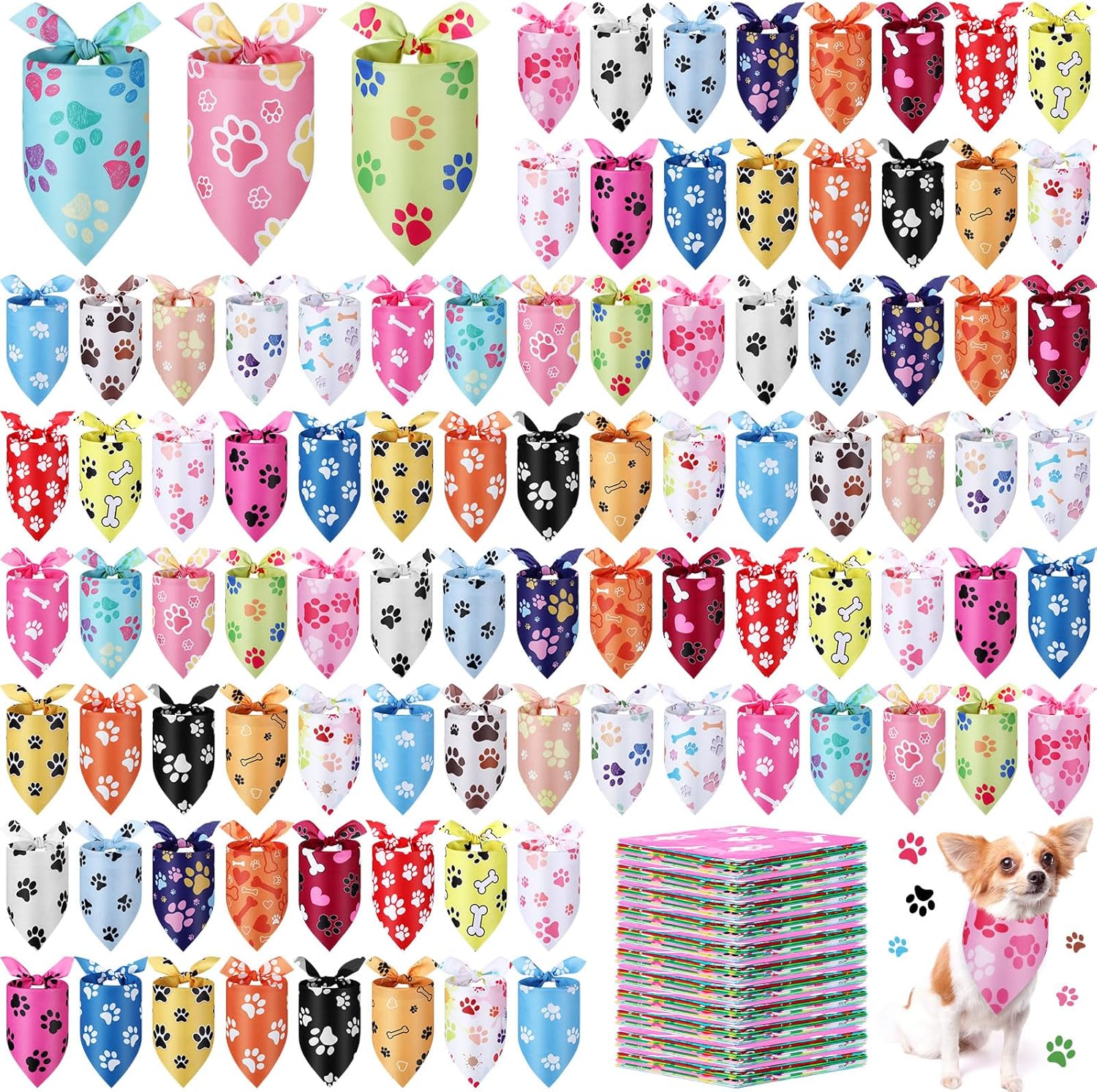 Paw Print Dog Bandanas Bulk for Pets Parties and Costumes