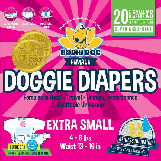 Bodhi Dog Diapers: Super Absorbent, Leak-Proof - XS 20 Ct
