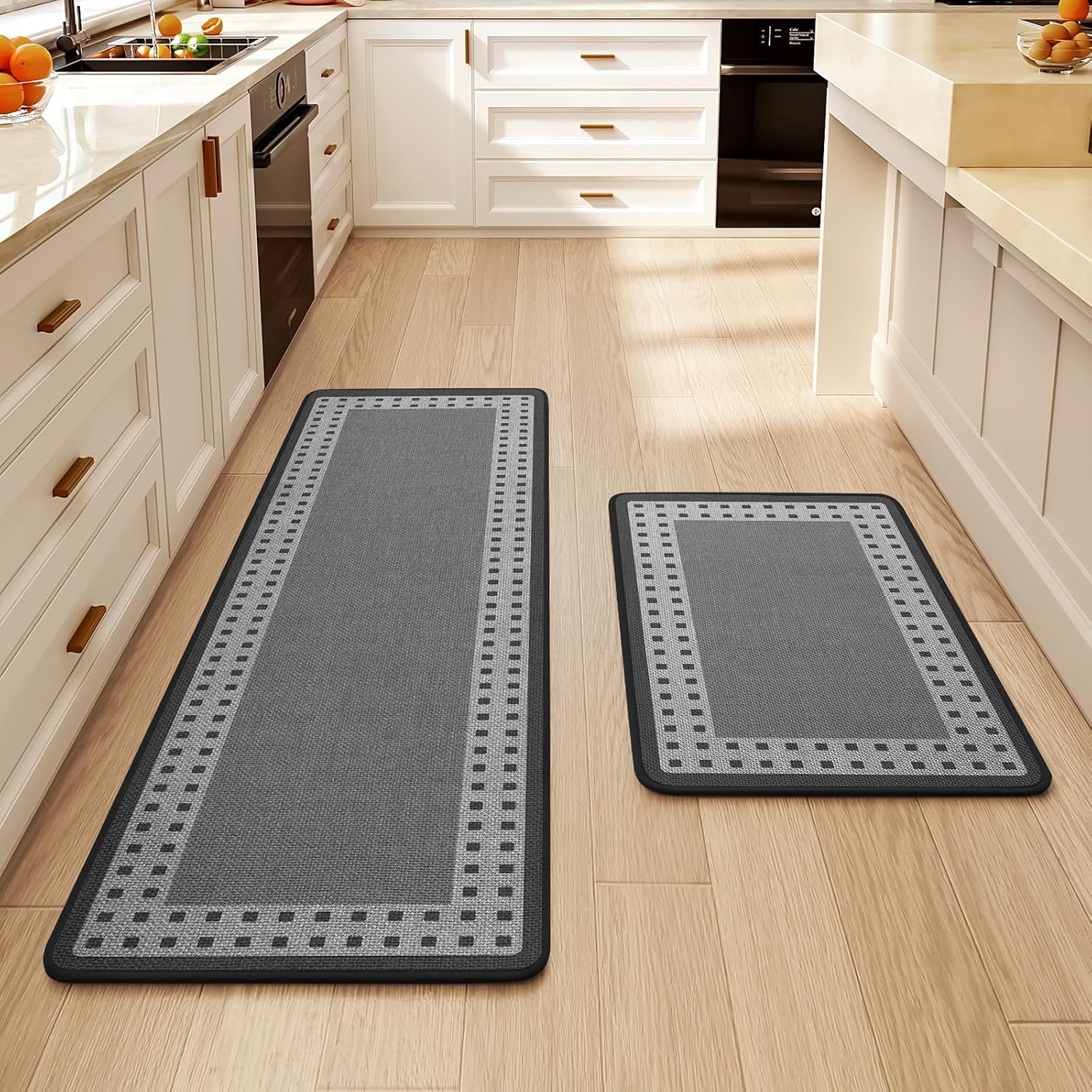 Kitchen Mats for Floor, Non Slip Braided Runner Rug in Grey