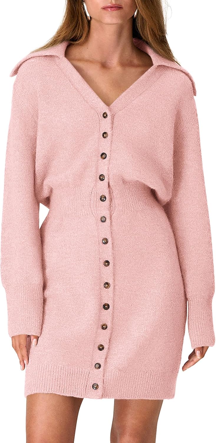 Trendy Long Sleeve Button Down Sweater Dress for Women 2025
